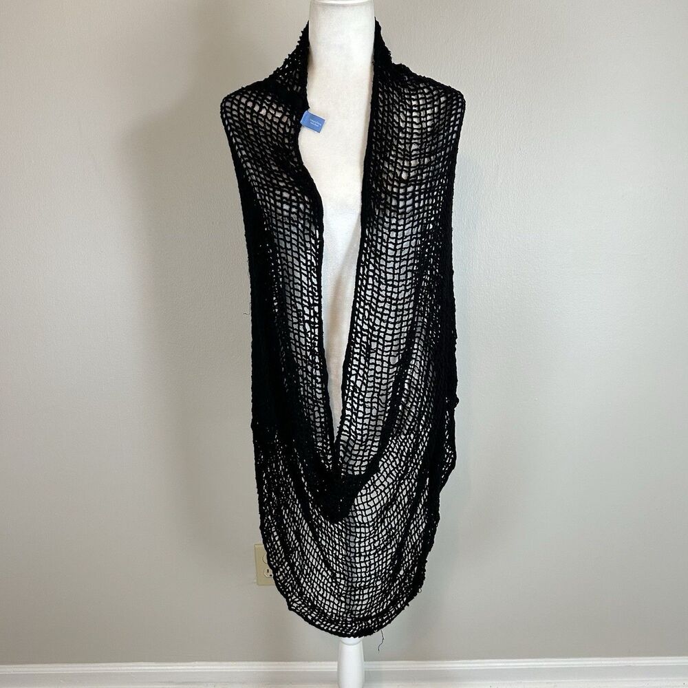 Vera Wang Infinity Scarf Wrap Open Knit Crochet Black Grunge Whimsigoth Vamp